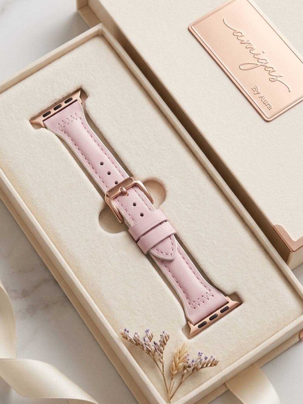 Pink Leather Apple Watch Band with Rose Gold Hardware 38-40mm